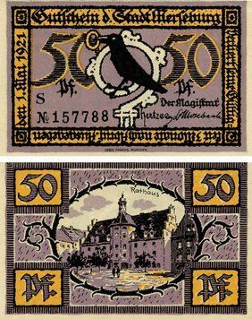 Banknote Germany Notgeld 50 pfennig 1921 F-VF Merseburg Variety 1