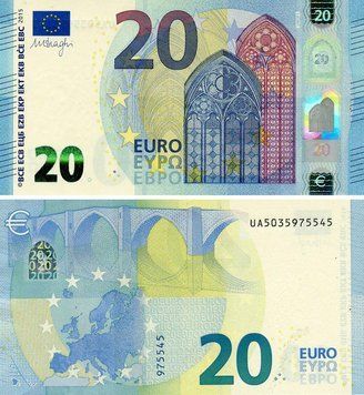 Банкнота Франція 20 євро 2015 UA U003 UNC Б06771 фото