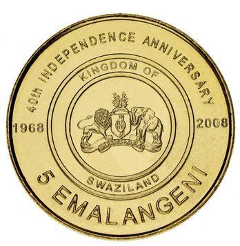 Монета Свазіленд 5 емалангені 2008 UNC Пам'ятна 40 років Незалежності М14051 фото