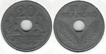 Франція 20 см 1942 VF (KM#900.2) М02467 фото