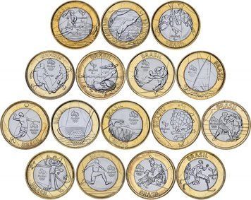 Набір монет Бразилія набір з 16 монет 2015-2016 Біметал Олімпіада в Ріо де Жанейро 2016 UNC М11124 фото