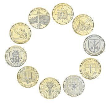 Набор монет Украина набор из 10 монет по 10 гривен 2022-2025 UNC Вооруженные силы Украины (ВСУ) Позолота М22207 фото
