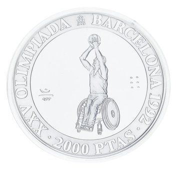 Монета Іспанія 2000 песет 1992 Срібло Proof XXV літні Олімпійські ігри в Барселоні 1992 - Баскетбол на візках М23319 фото