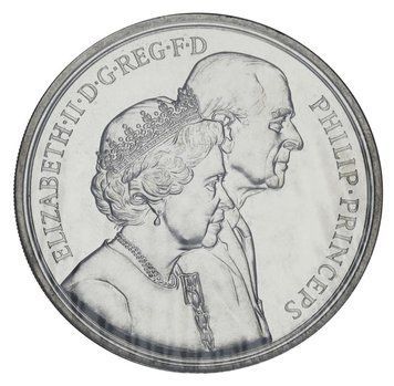 Монета Великобританія 5 фунтів 1997 VF-AU Золоте весілля Королеви та Принца Філіпа М05888 фото