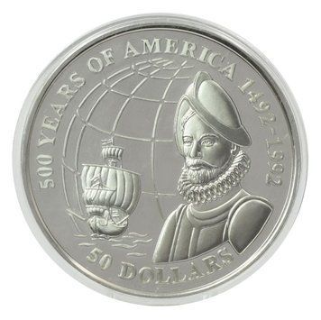 Монета Острови Кука 50 доларів 1993 Срібло Proof 500 років Відкриттю Америки &ndash; Франсіско де Орельяна М22629 фото