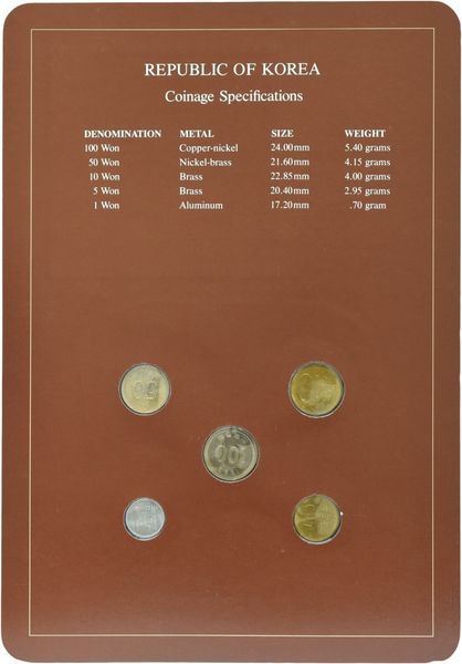 Південна Корея Набір монет 1971-1983 UNC 1, 5, 10, 50, 100 вон і 1 марка Буклет М10746 фото