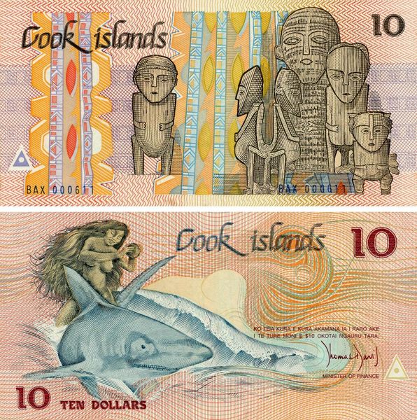 Cook Islands 10 dollars 1987 UNC Shark (P4)