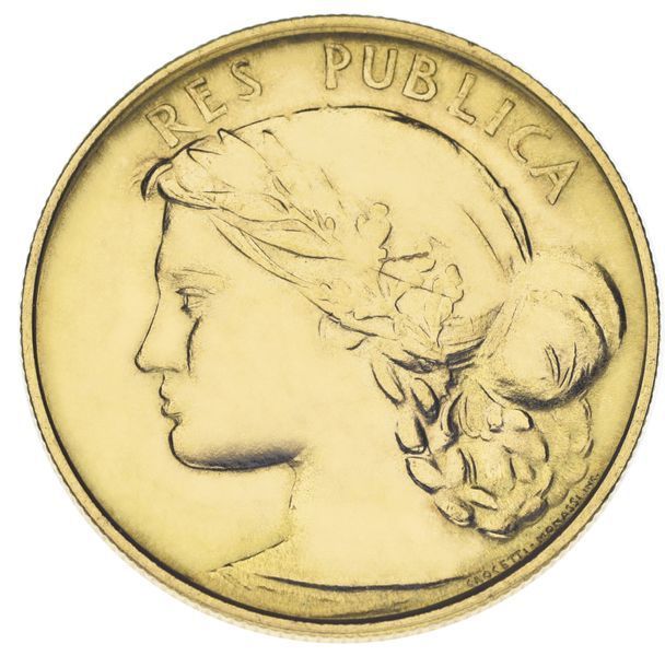 San Marino 5 scudo 1976 Gold AU-UNC Republic Public Property (15 grams, 917 fine)