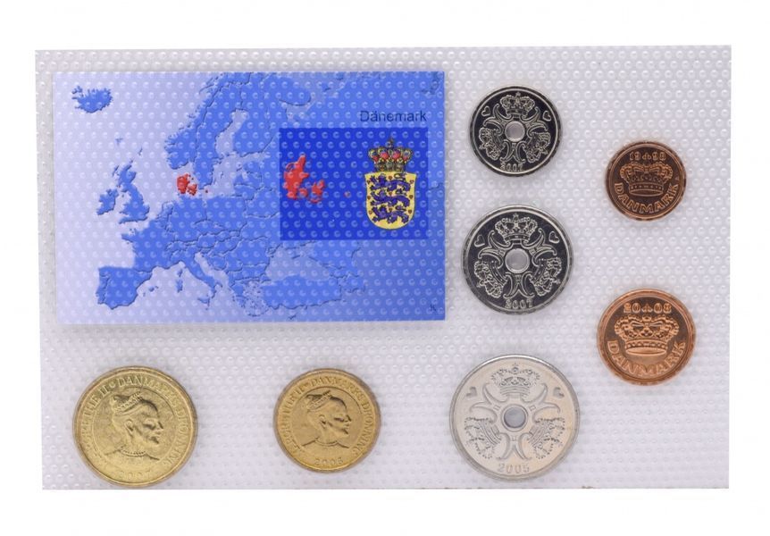 Coins set Denmark set of 7 coins 1998-2007 UNC 25, 50 ore, 1, 2, 5, 10, 20 crowns Souvenir