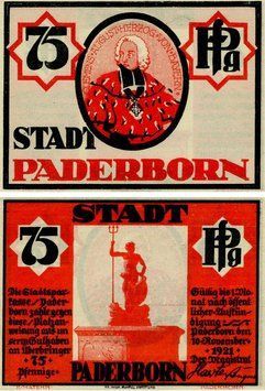 Banknote Germany Notgeld 75 pfennig 1921 F-VF Paderborn