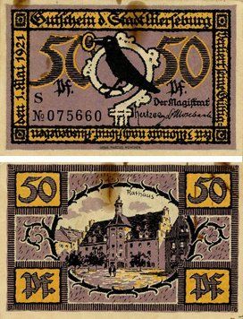 Banknote Germany Notgeld 50 pfennig 1921 G-VG Merseburg Variety 1