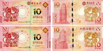 Banknotes set Macau set of 2 banknotes of 10 Patacas 2016 UNC Eastern calendar &ndash; Year of the Monkey, banks BNU and BOC