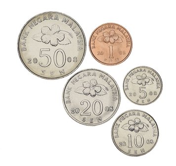 Malaysia set of 5 coins 2005-2008 UNC 1, 5, 10, 20, 50 sep