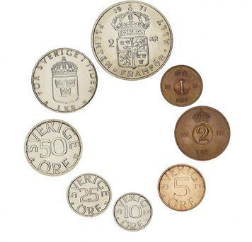 Набір монет Швеція набір з 8 монет 1971-1984 AU-UNC 1, 2, 5, 10, 25, 50 ері, 1, 2 крони М14339 фото