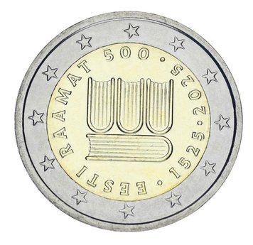 Монета Естонія 2 євро 2025 Біметал UNC 500-річчя першого друкованого тексту естонською мовою М21385 фото