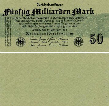 Banknote Germany 50000000000 Marks 1923 VF-AU 50 Billion (P125b)