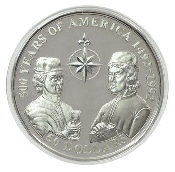 Монета Острови Кука 50 доларів 1993 Срібло Proof 500 років Відкриттю Америки &ndash; Брати Пінсон М22630 фото