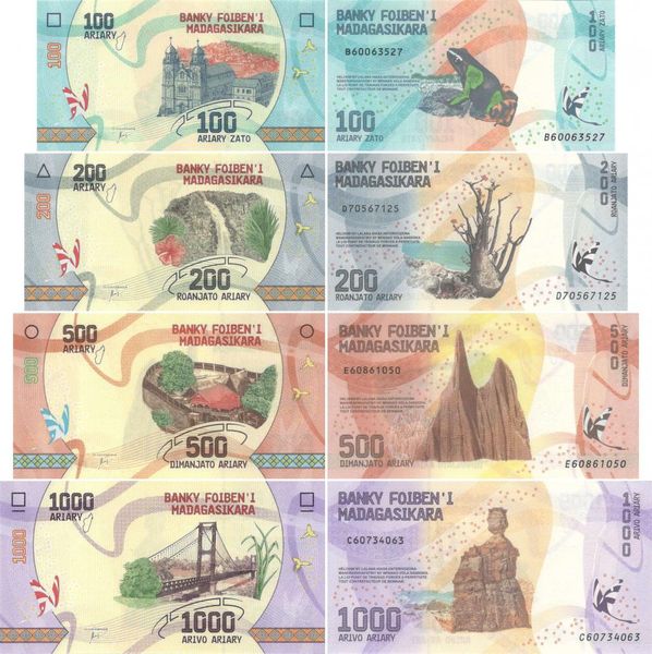 Madagascar set of 4 banknotes 2017 UNC 100, 200, 500, 1000 ariary