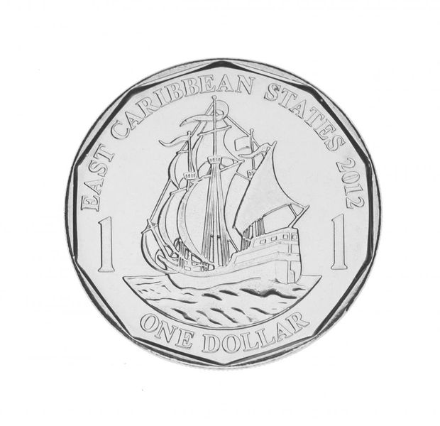 Eastern Caribbean 1 dollar 2012 VF-AU Sailboat