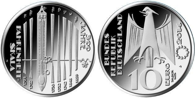 Coin Germany 10 Euro 2014 "Fahrenheit Scale" UNC (KM # 332)