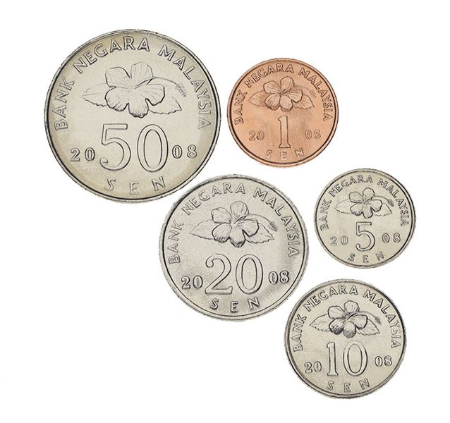 Malaysia set of 5 coins 2005-2008 UNC 1, 5, 10, 20, 50 sep