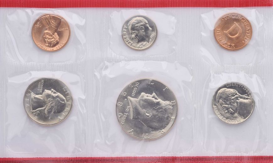 USA set of 6 coins 1986 UNC D 1, 5, 10, 25, 50 cents, medal