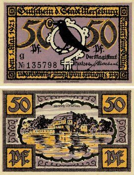 Banknote Germany Notgeld 50 pfennig 1921 F-VF Merseburg Variety 2