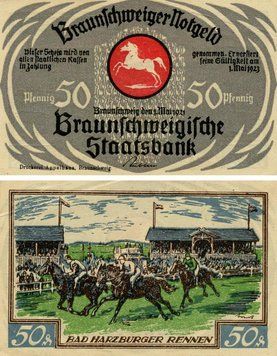 Banknote Germany Notgeld 50 pfennig 1923 F-VF Braunschweig Variety 3