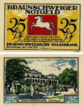 Banknote Germany Notgeld 25 pfennig 1921 F-VF Bad Harzburg