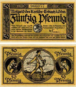 Banknote Alemania Notgeld 50 pfennig 1918 F-VF Erbach