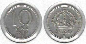 Швеція 10 ері 1950 VF (KM#813) М02470 фото