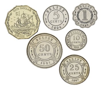 Belize set of 6 coins 1974-2010 AU-UNC 1, 5, 10, 25, 50 cents, 1 dollar