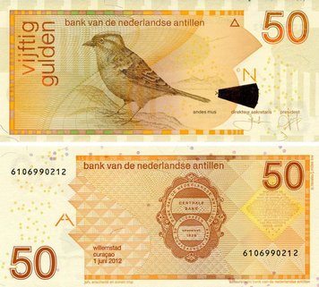 Нідерландські Антили 50 гульденів 2012 UNC Птах - Горобець (P30f) Б20355 фото