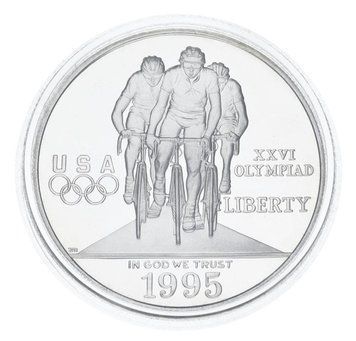 Монета США 1 долар 1995 Срібло P Proof XXVI літні Олімпійські ігри в Атланті - Велоспорт М23321 фото