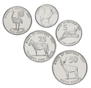 Eritrea set of 5 coins 1997 UNC Animals 1, 5, 10, 25, 50 cents