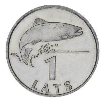 Coin Latvia 1 lats 1992 VF-AU Fish