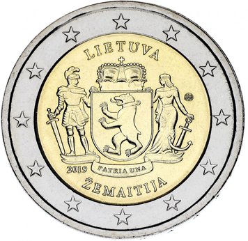 Lithuania 2 Euro 2019 Bimetal Zemaitija Series Lithuanian Ethnographic Regions UNC