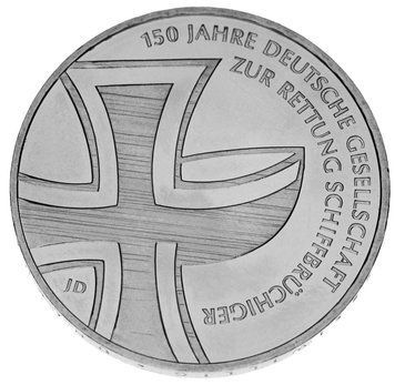 Монета Німеччина 10 євро 2015 &laquo;150 років Німецькій Морської пошуково-рятувальна служба&raquo; UNC (KM#342) М02924 фото