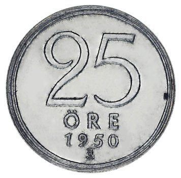 Швеция 25 эре 1950 Серебро F-VF (Ag 400, 2,32 грамма) М17808 фото