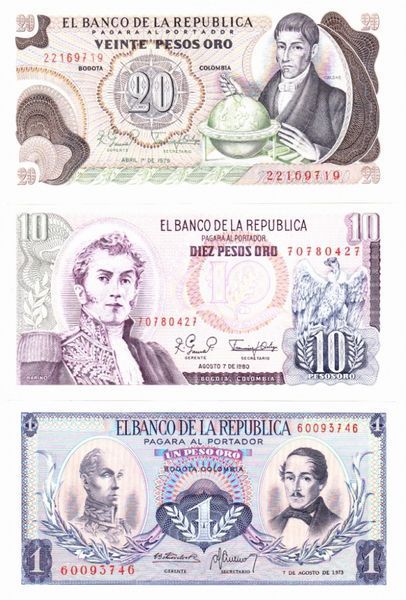 Колумбия набор из 6 банкнот 1973-1992 UNC Б03914 фото