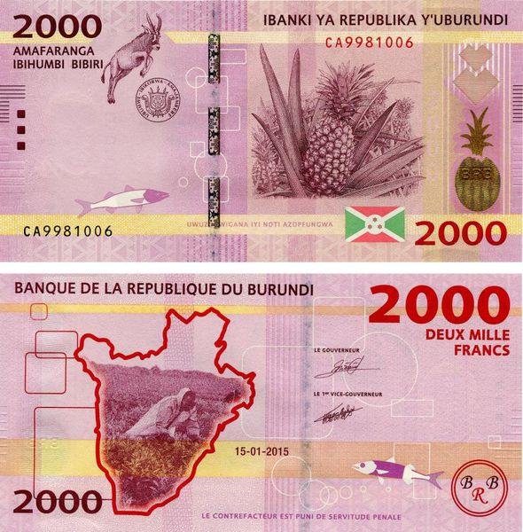 Burundi 2000 francs 2015 UNC (P52)