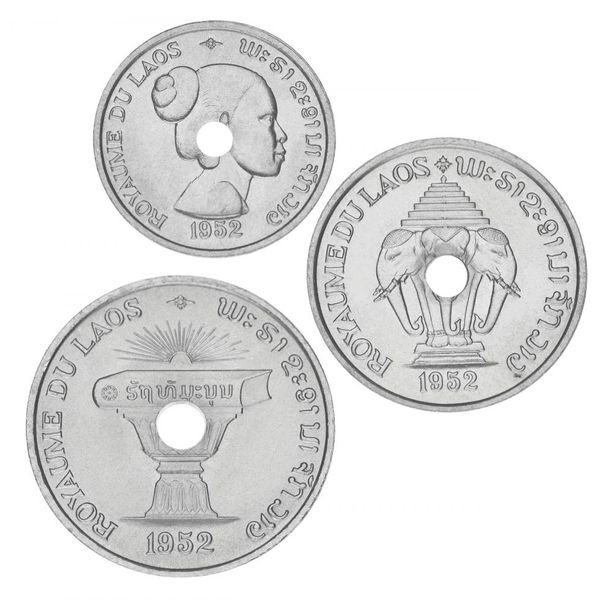 Laos set of 3 coins 1952 AU-UNC 1, 5, 10 cents