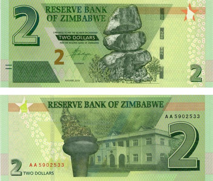 Zimbabwe 2 Dollars 2019 UNC (Pnew)