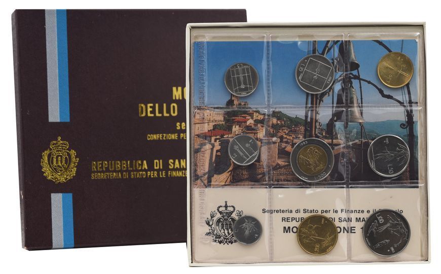 Набір монет Сан-Марино набір із 9 монет 1983 UNC 1, 2, 5, 10, 20, 50, 100, 200, 500 лір М00099 фото