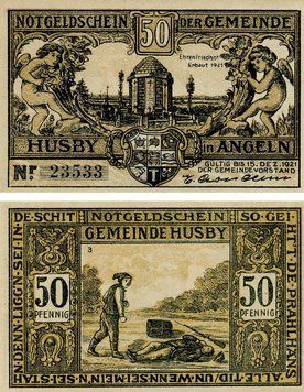 Banknote Germany Notgeld 50 pfennig 1921 F-VF Husby