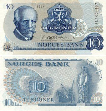 Норвегия 10 крон 1974 UNC (P36b)