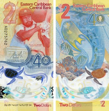 Eastern Caribbean $2 2023 Polymer UNC Fish Turtle (Pnew)