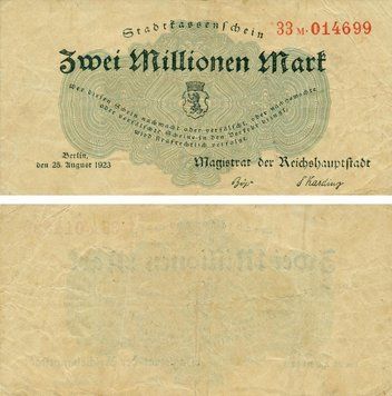 Banknote Germany Notgeld 2,000,000 marks 1921 F-VF Berlin Variety 1