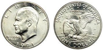 США 1 долар 1971 &laquo;Ейзенхауер&raquo; Срібло F-VF Срібло (KM#203a) М02984 фото
