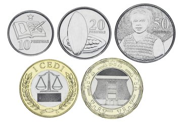 Ghana 5 coin set 2016-2022 UNC 10, 20, 50 pesewa, 1, 2 cedis